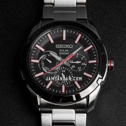 Seiko Solar SNE259P1 Black Dial Stainless Steel Strap
