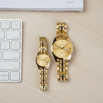 Alba AN8082X1_AJ6186X1 Couple Gold Dial Gold Stainless Steel Strap