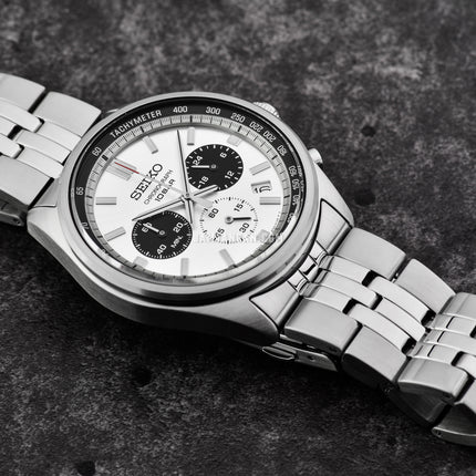 Seiko Chronograph SSB425P1 Essentials Panda Dual Tone Dial Stainless Steel Strap