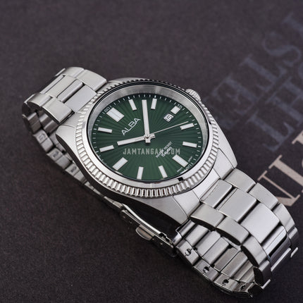 Alba Prestige AS9S67X1 Men Green Patterned Dial Stainless Steel Strap