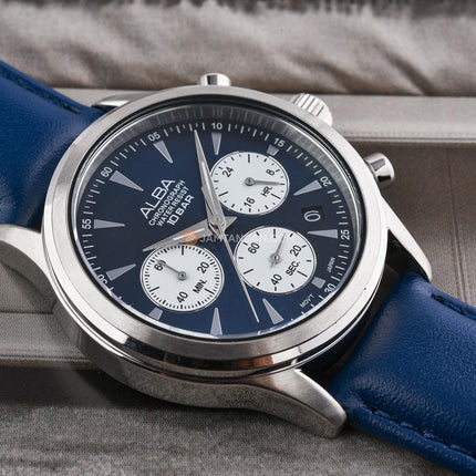 Alba AT3K57X1 Men Chronograph Blue Dial Blue Leather Strap