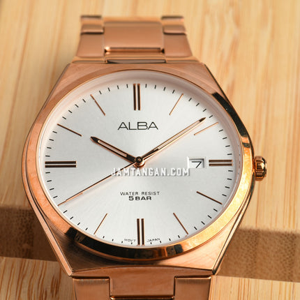 Alba Prestige AS9H96X1 Men Silver Dial Rose Gold Stainless Steel Strap