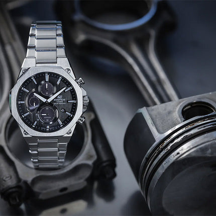 Casio Edifice Slim Line EFS-S570D-1AUDF Chronograph Tough Solar Black Dial Stainless Steel Band
