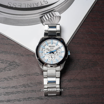 Seiko Solar SNE257P1 White Dial Stainless Steel Strap