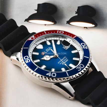 Alba Mechanical AU4061X1 Automatic Men Blue Dial Black Rubber Strap