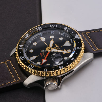 Seiko 5 Sports SSK036K1 SKX Series Automatic GMT Black Dial Brown Leather Strap