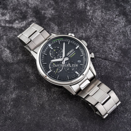 Seiko Chronograph SSB389P1 Discover More Black Dial Titanium Strap