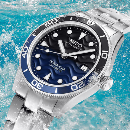 Mido Ocean Star 39 M026.907.11.041.00 80th Anniversary Blue Pattern Dial St. Steel Strap