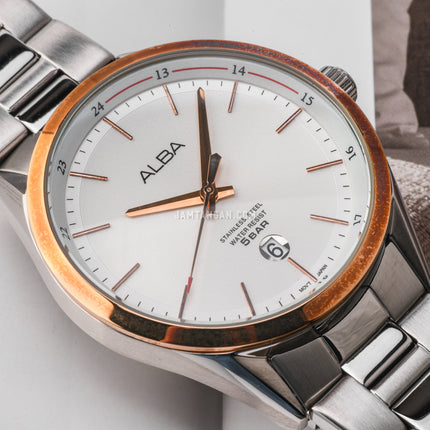 Alba Prestige AS9D30X1 Silver White Patterned Dial Stainless Steel Strap