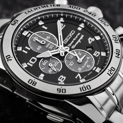 Seiko Sportura SNAE61P1 Chronograph Black Dial Stainless Steel Strap