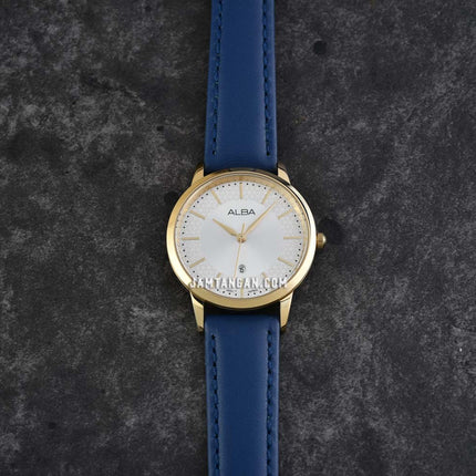 Alba AH7DJ4X1 Ladies Silver Dial Blue Leather Strap