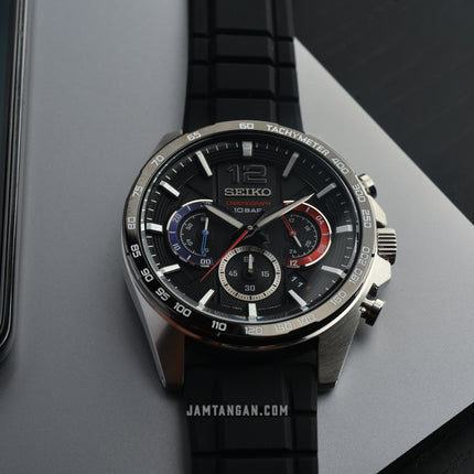Seiko Chronograph SSB347P1 Neo Sport Black Dial Black Rubber Strap