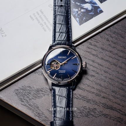 Seiko Presage SSA405J1 Cocktail Time Blue Moon Open Heart Dial Blue Leather Strap