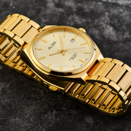 Alba Prestige AS9P82X1 Men Light Champagne Dial Gold Stainless Steel Strap
