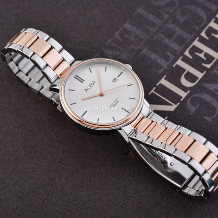 Alba Fashion AG8N96X1 Ladies Silver White Dial Dual Tone Stainless Steel Strap