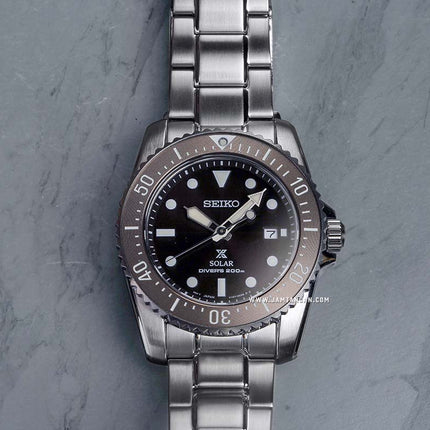 Seiko Prospex SNE571P1 Solar Divers 200M Dark Brown Dial Stainless Steel Strap