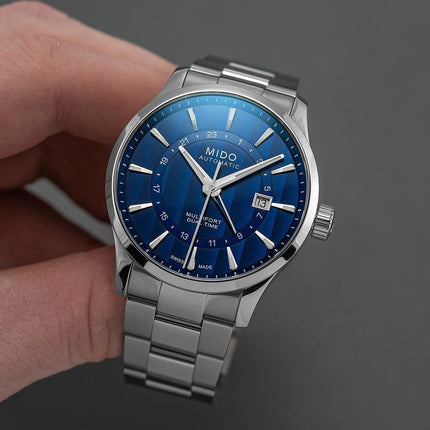Mido M038.429.11.041.00 Multifort Dual Time Automatic Blue Dial Stainless Steel Strap