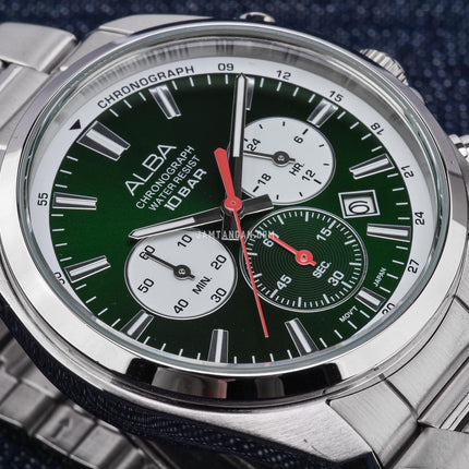 Alba Active AT3K27X1 Men Chronograph Green Dial Stainless Steel Strap
