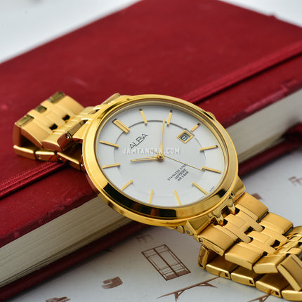 Alba Prestige AS9D72X1 Man White Dial Gold Stainless Steel Strap