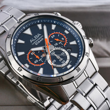 Alba Active AT3K61X1 Men Chronograph Blue Dial Stainless Steel Strap
