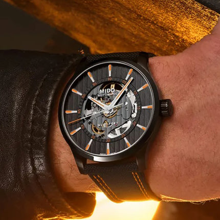 MIDO Multifort M038.436.37.051.00 Skeleton Vertigo Automatic Anthracite Dial Black Fabric Strap