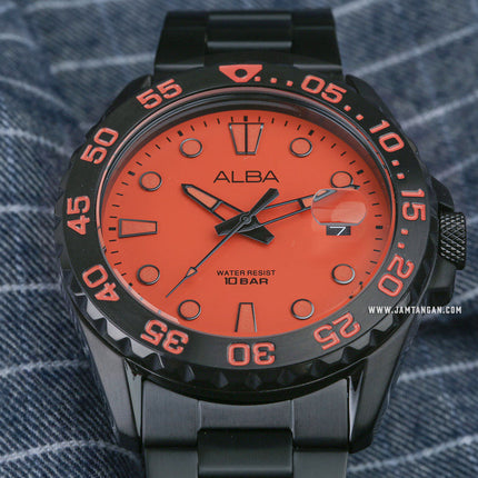 Alba Active AS9N17X1 Men Orange Dial Black Stainless Steel Strap