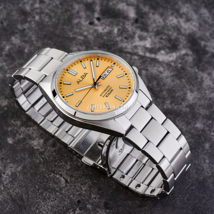 Alba Mechanical AL4325X1 Automatic Men Gilt Patterned Dial Stainless Steel Strap