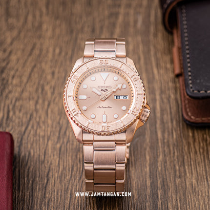 Seiko 5 Sports SRPE72K1 Street Style Rose Gold Dial Rose Gold Stainless Steel Strap