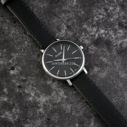 Alba Fashion ARX099X1 Ladies Black Dial Black Leather Strap