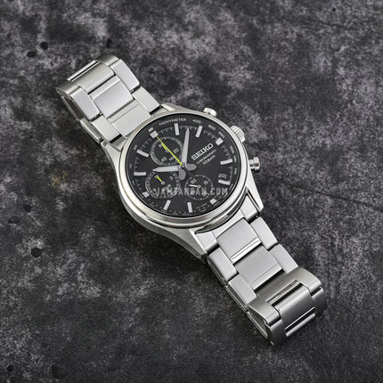 Seiko Chronograph SSB419P1 Black Dial Stainless Steel Strap