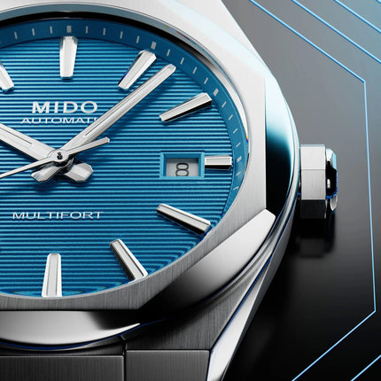 MIDO Multifort 8 M055.507.11.041.00 One Crown Turquoise Dial Stainless Steel Strap