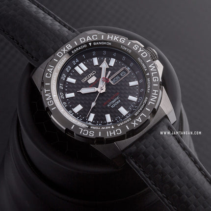 Seiko 5 Sports SRP723K1 Automatic Black Dial Black Leather Strap LIMITED EDITION