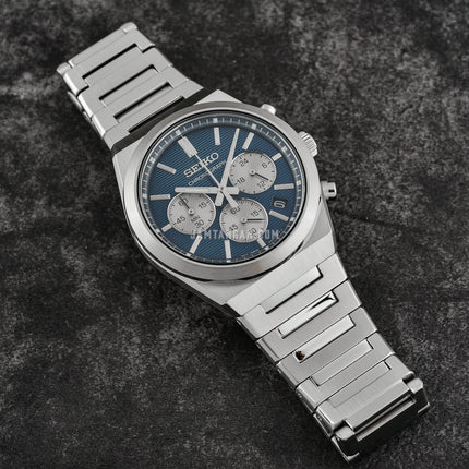 Seiko Chronograph SSB453P1 Men Discover More Blue Dial Stainless Steel Strap