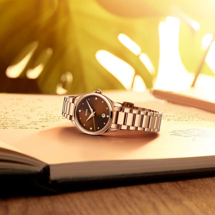 MIDO Belluna M024.110.33.296.00 Royal Lady Brown Dial Rose Gold Stainless Steel Strap