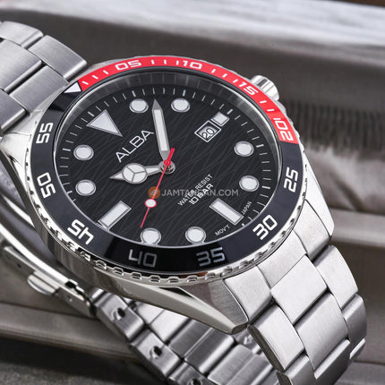 Alba Active AS9V55X1 Men Black Dial Coke Bezel Stainless Steel Strap
