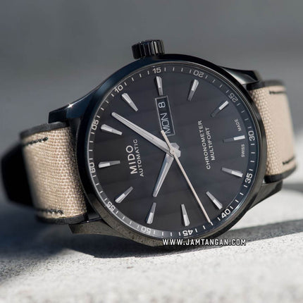 MIDO Multifort M038.431.37.051.09 Chronometer Automatic Black Dial Biege Fabric Strap