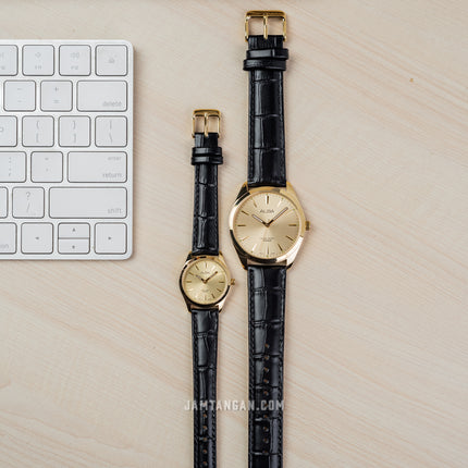Alba ARX140X1_ARX122X1 Couple Gold Dial Black Leather Strap