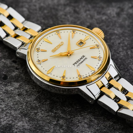 Seiko Presage SRE010J1 Cocktail Time White Lady Diamond Twist Silver Dial Stainless Steel Strap