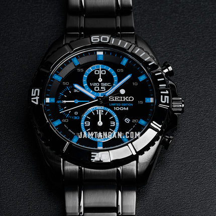 Seiko Chronograph SNDF27P1 Black Dial Gunmetal Stainless Steel Strap
