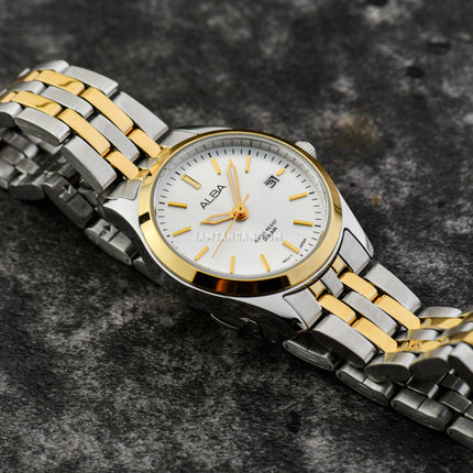 Alba Prestige AH7CF0X1 Ladies Silver White Dial Dual Tone Stainless Steel Strap