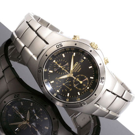 Seiko Chronograph SND451P1 Black Dial Titanium Strap