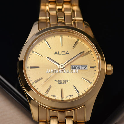 Alba AN8082X1_AJ6186X1 Couple Gold Dial Gold Stainless Steel Strap