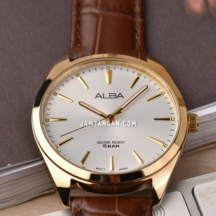 Alba ARX142X1_ARX124X1 Couple Silver Dial Brown Leather Strap