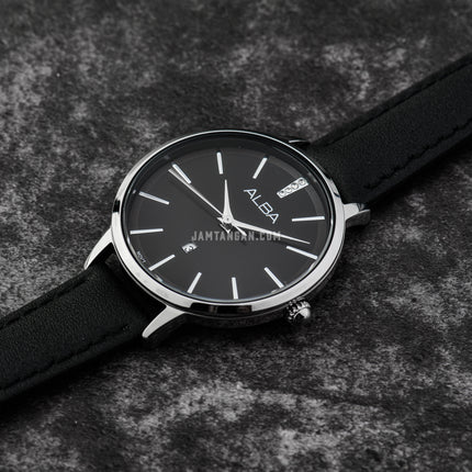 Alba Fashion AH7CD9X1 Ladies Black Dial Black Leather Strap