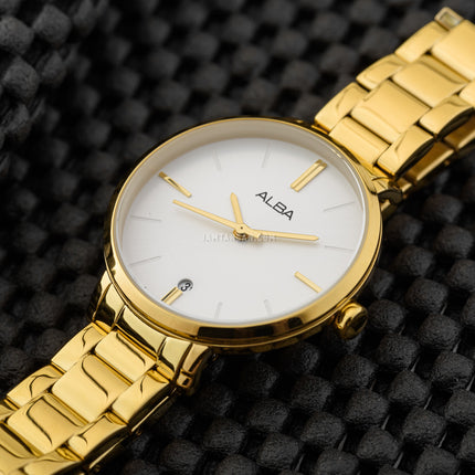 Alba Fashion AG8J60X1 Ladies Silver Dial Gold Stainless Steel Strap