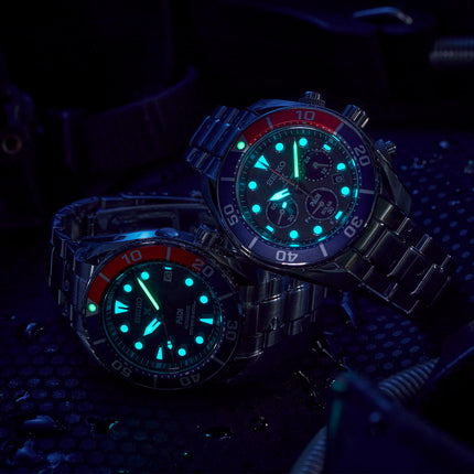 Seiko Prospex SSC795J1 PADI Sumo Pepsi Solar Chronograph Black Dial Stainless Steel Strap