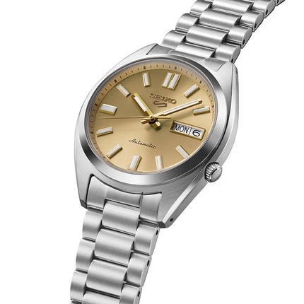 Seiko 5 Sport SRPL59K1 SNXS Vintage Gold Collection In Gold Cufflinks Stainless Steel Strap
