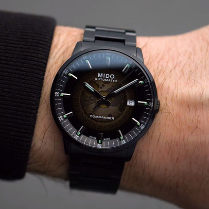 MIDO Commander II M021.407.33.411.00 Gradient Dial Black Stainless Steel Strap