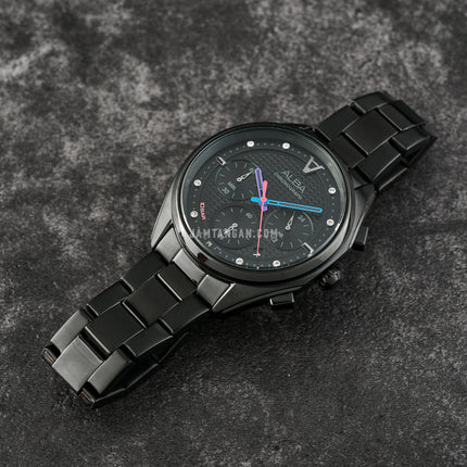 Alba Sign A AT3H01X1 Chronograph Black Pattern Dial Black Stainless Steel Strap