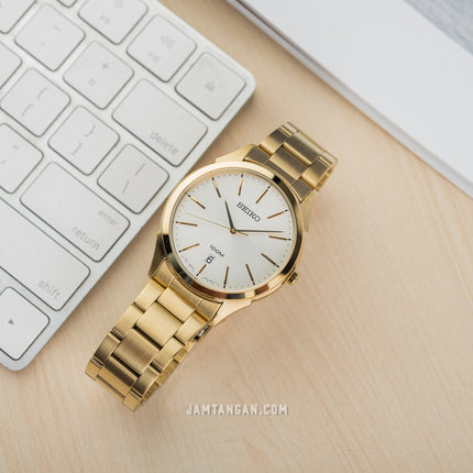 Seiko Classic SGEG74P1 White Dial Gold Stainless Steel Strap